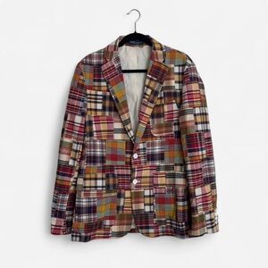 Vintage Polo Ralph Lauren Cotton Madras Patchwork Blazer Preppy